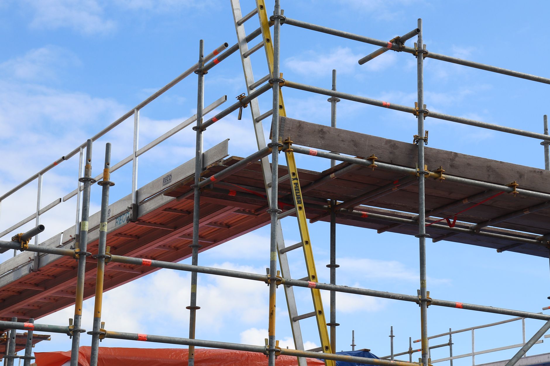 Scaffolding against a blue sky